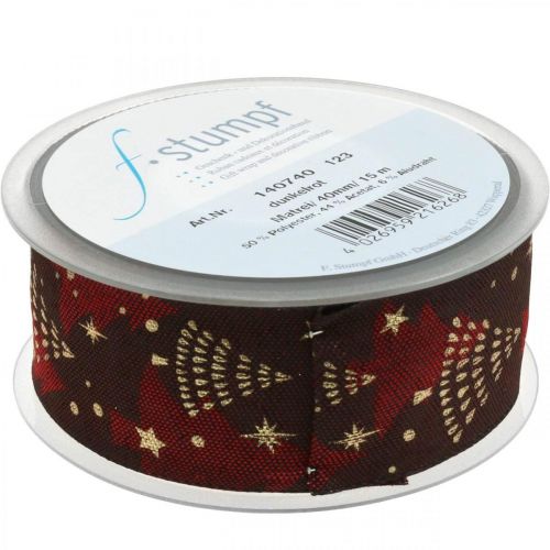 Floristik24 Fita de natal com árvore de natal vermelho escuro 40mm 15m