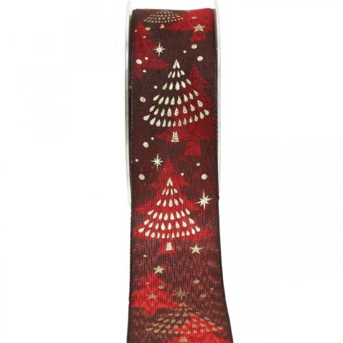 Floristik24 Fita de natal com árvore de natal vermelho escuro 40mm 15m