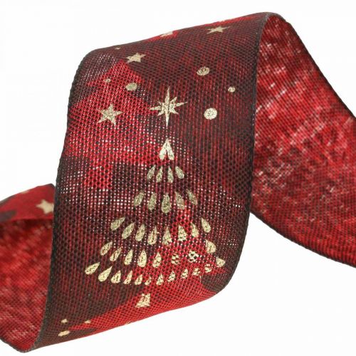 Floristik24 Fita de natal com árvore de natal vermelho escuro 40mm 15m