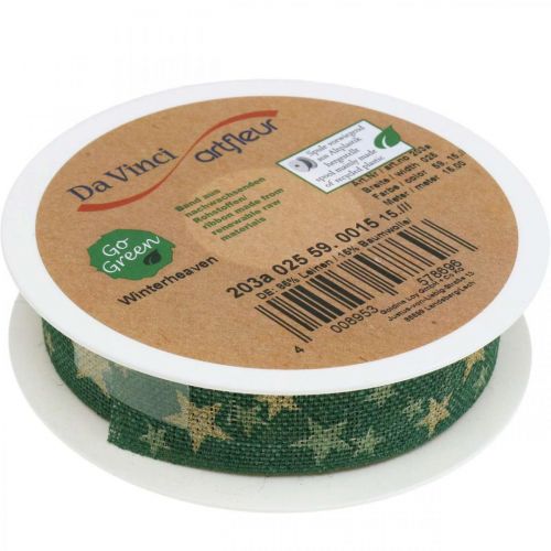 Floristik24 Laço de fita de presente com estrelas ouro verde 25mm 15m