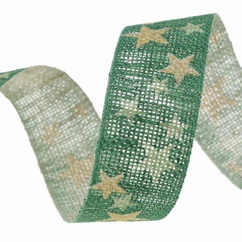 Floristik24 Laço de fita de presente com estrelas ouro verde 25mm 15m