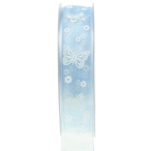 Floristik24 Fita de organza borboleta azul 25mm 20m