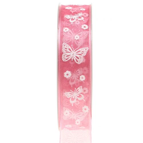 Floristik24 Fita de organza borboleta rosa empoeirada 25mm 20m