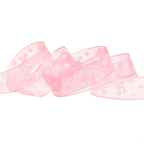 Floristik24 Fita de organza borboleta rosa empoeirada 25mm 20m
