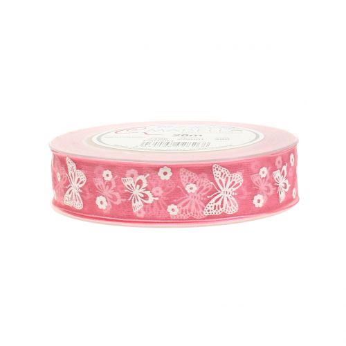 Floristik24 Fita de organza borboleta rosa empoeirada 25mm 20m