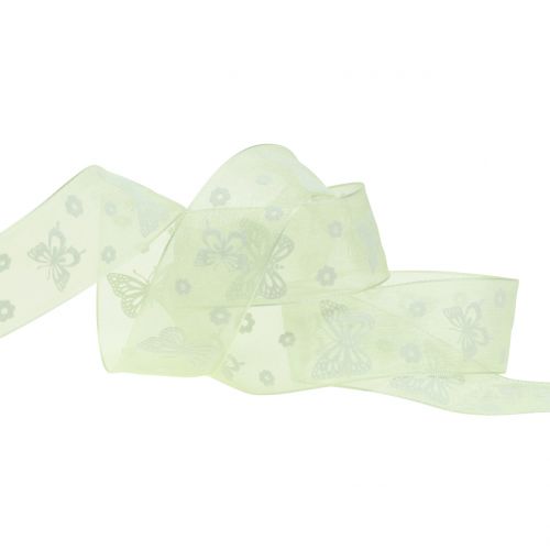 Floristik24 Fita de organza borboleta hortelã 25mm 20m
