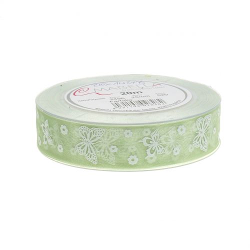 Floristik24 Fita de organza borboleta hortelã 25mm 20m