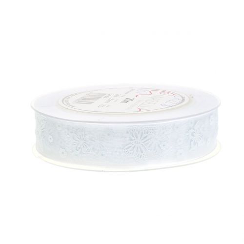 Floristik24 Fita de organza borboleta branca 25mm 20m