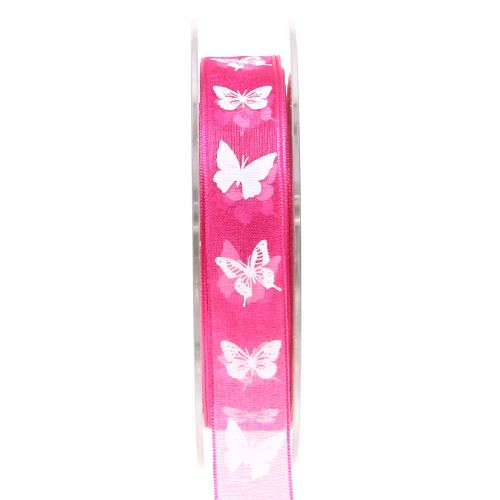 Floristik24 Fita de organza rosa borboleta 15mm 20m