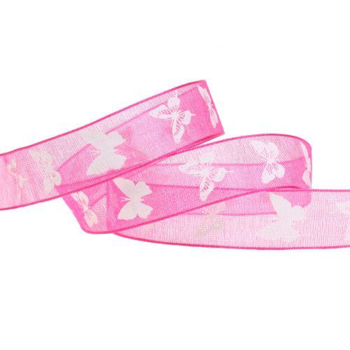 Floristik24 Fita de organza rosa borboleta 15mm 20m