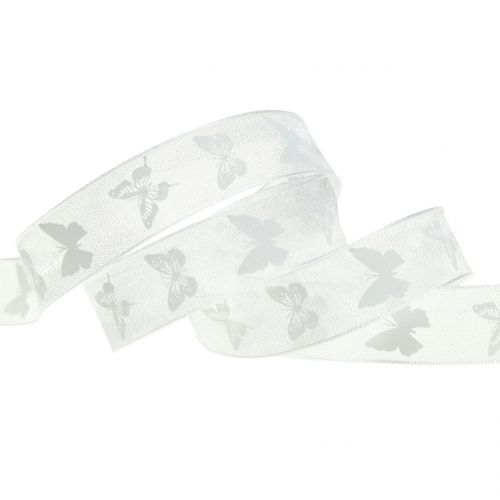 Floristik24 Fita de organza borboleta branca 15mm 20m