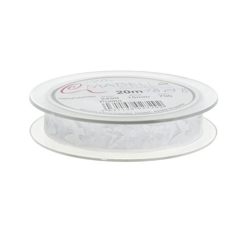 Floristik24 Fita de organza borboleta branca 15mm 20m