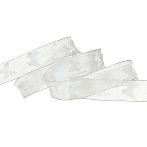 Floristik24 Fita de organza borboleta cinza 15mm 20m