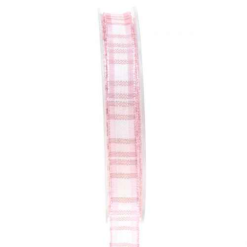 Floristik24 Fita Deco xadrez com borda de arame rosa 15mm L20m