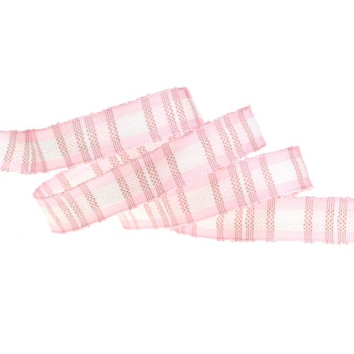 Floristik24 Fita Deco xadrez com borda de arame rosa 15mm L20m