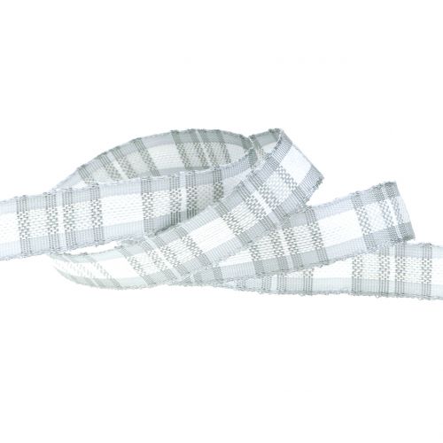 Floristik24 Fita Deco quadriculada com borda de arame cinza 15mm L20m