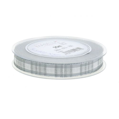 Floristik24 Fita Deco quadriculada com borda de arame cinza 15mm L20m