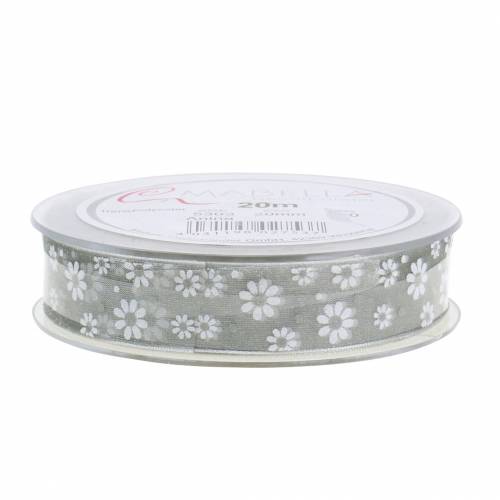 Floristik24 Flores em fita de organza cinza 20mm 20m
