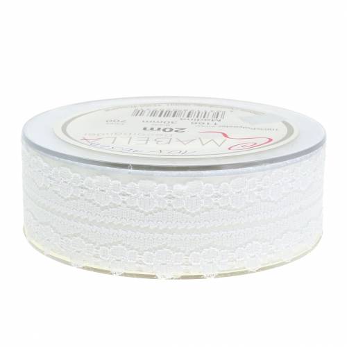 Floristik24 Fita de renda com decoração em fita branca 20m 3cm