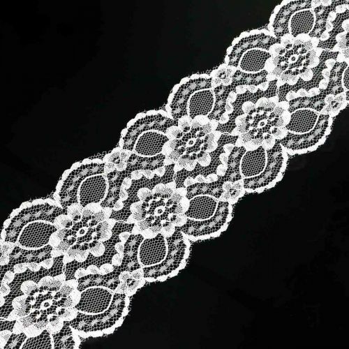 Floristik24 Fita de renda floral, caminho de mesa, decoração de casamento, fita de joias branca 70mm 15m