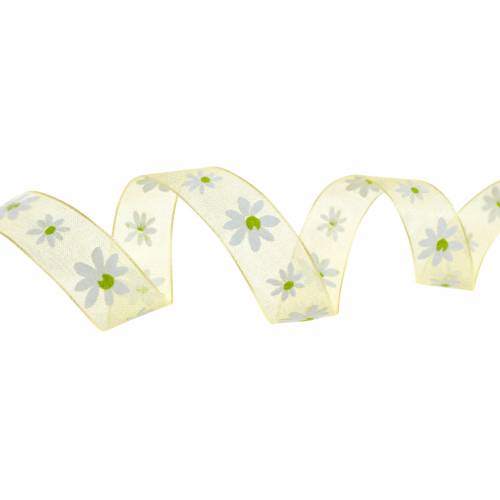 Floristik24 Fita de organza flores amarelas 15mm fita de tecido fita decorativa decoração de verão 20m