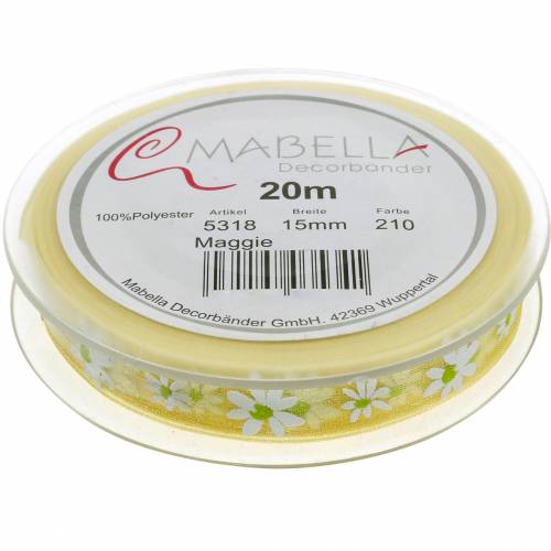 Floristik24 Fita de organza flores amarelas 15mm fita de tecido fita decorativa decoração de verão 20m