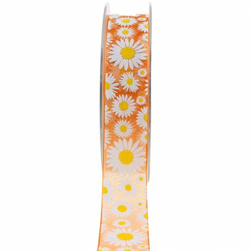 Floristik24 Fita de organza laranja com flores 25mm fita decorativa fita decorativa 20m