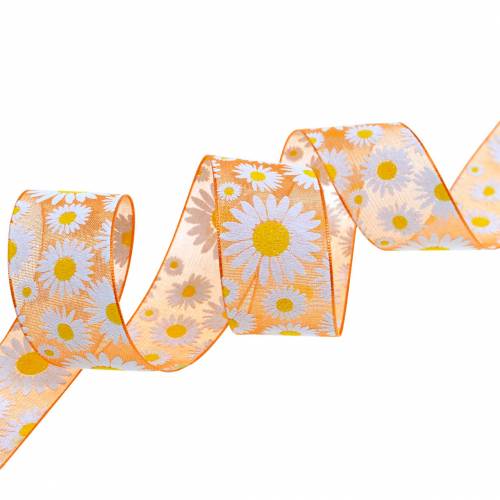 Floristik24 Fita de organza laranja com flores 25mm fita decorativa fita decorativa 20m