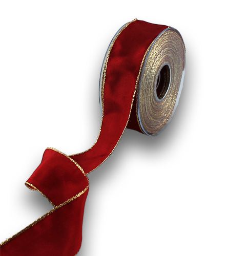 Floristik24 Fita de seda Bordo com borda dourada 40mm 25m