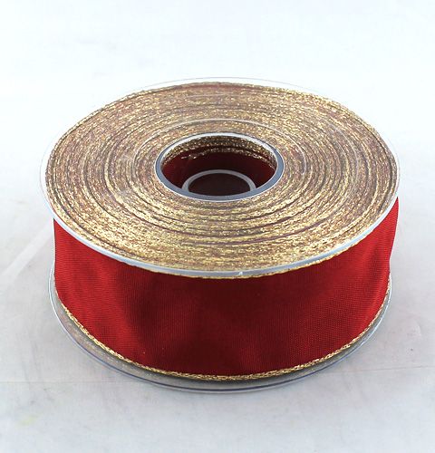 Floristik24 Fita de seda Bordo com borda dourada 40mm 25m