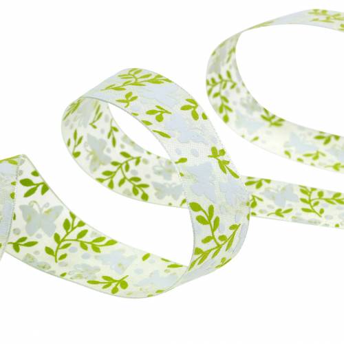 Floristik24 Fita decorativa com borboletas 25mm fita de organza verde fita de presente 20m