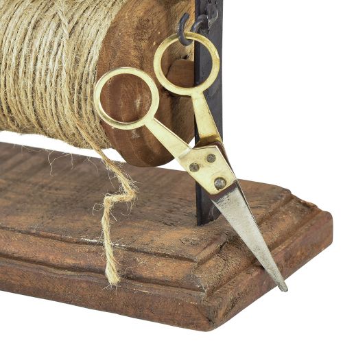 Floristik24 Dispensador de madeira ferro fundido porta fio tesoura juta L27,5cm