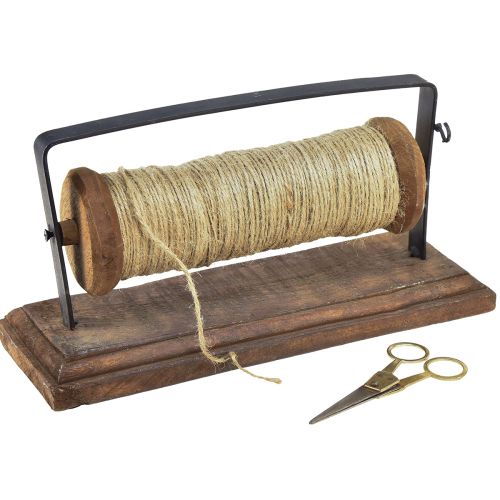 Floristik24 Dispensador de madeira ferro fundido porta fio tesoura juta L27,5cm
