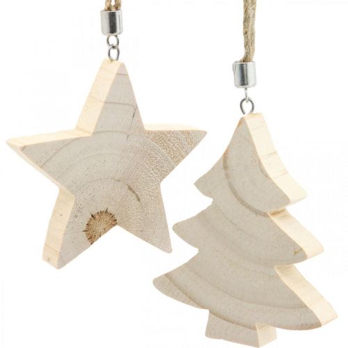 Floristik24 Pingente decorativo estrela / coração / árvore de Natal, decoração em madeira, Advento H9.5 / 8 / 10cm 6 unidades