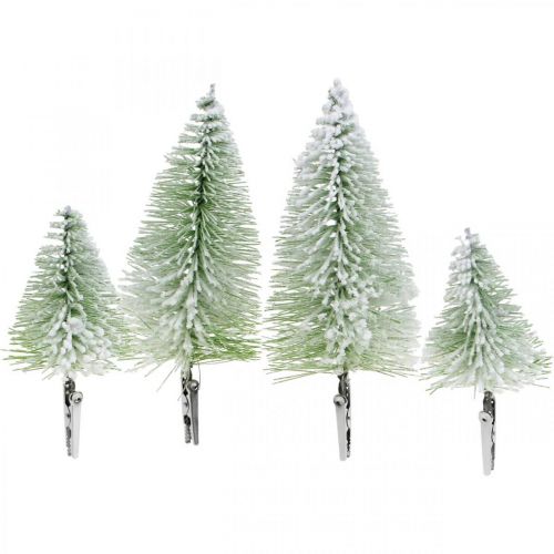 Floristik24 Decoração de Natal Árvore de Natal com clipes de neve verdes Alt.13/19cm 4 peças