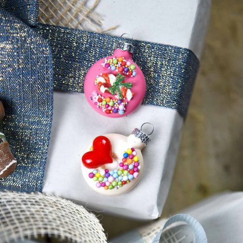 Floristik24 Rosquinhas pendentes de árvore, decoração de vidro, mistura de decoração de árvore de Natal H4.5cm vidro real 6 unidades