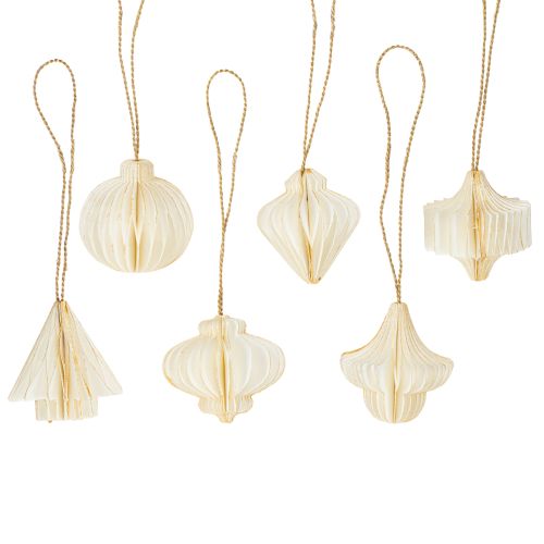 Enfeites de Natal de papel, em formato de favo de mel, brancos e dourados, 4 cm, 6 peças