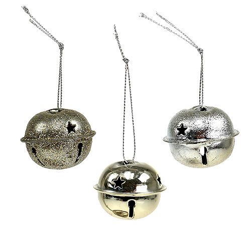 Floristik24 Decoração da árvore de Natal sino de metal 4 cm prata 12 unidades