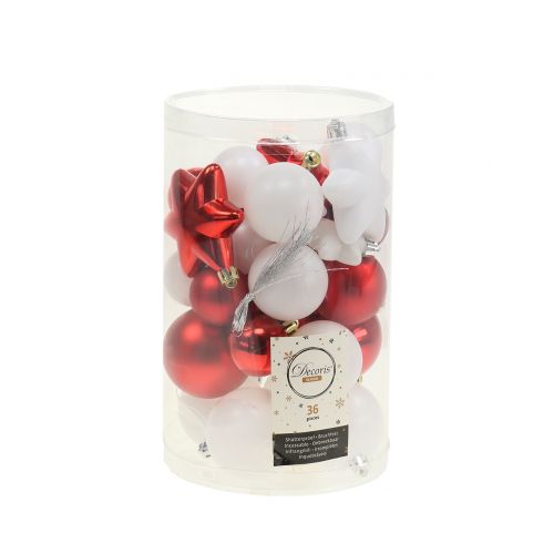 Floristik24 Mistura de decoração de árvore vermelho, branco 36 unidades