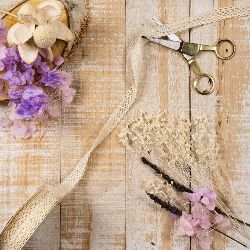 Fita de renda de algodão para decoração e artesanato, 15 mm de largura, 10 m de comprimento. | Floristik24.pt