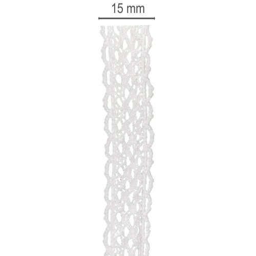 Fita de renda de algodão, fita decorativa fina para artesanato, 15 mm de largura, 10 m de comprimento. | Floristik24.pt