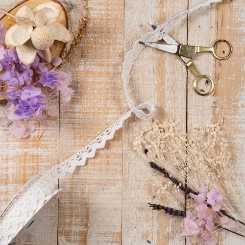 Fita de renda decorativa, acabamento fino em algodão para artesanato, 15 mm de largura, 10 m de comprimento. | Floristik24.pt