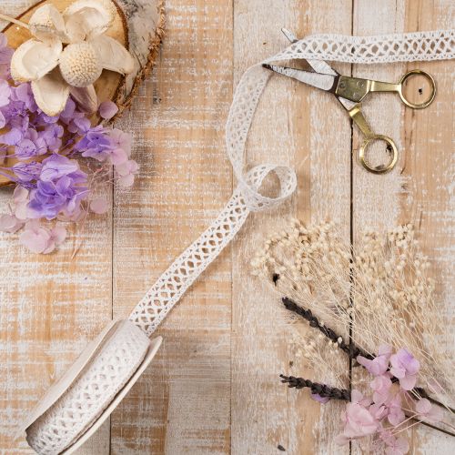 Fita de renda decorativa, algodão, para design criativo, 18mm, 10m | Floristik24.pt