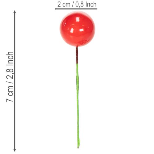 Mini enfeites de Natal artificiais em formato de frutinhas vermelhas para decoração floral, 2 cm, 48 peças | Floristik24.pt