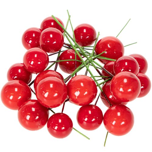Mini enfeites de Natal artificiais em formato de frutinhas vermelhas para decoração floral, 2 cm, 48 peças | Floristik24.pt