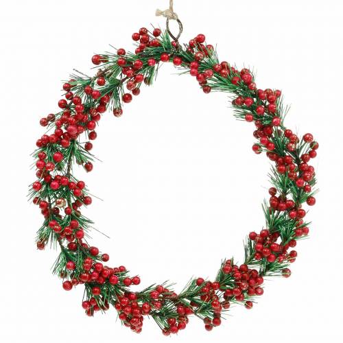 Floristik24 Grinalda de baga verde artificial, glitter vermelho Ø18cm