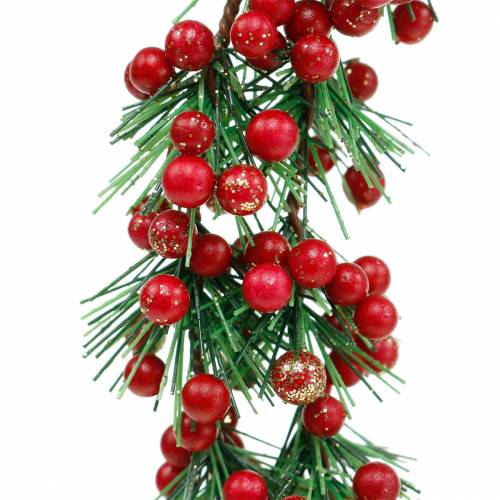 Floristik24 Grinalda de baga verde artificial, glitter vermelho Ø18cm