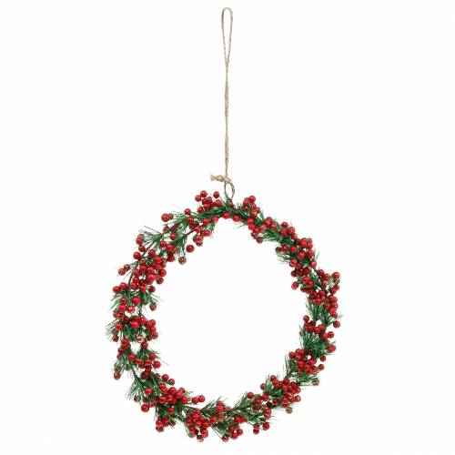 Floristik24 Grinalda de baga verde artificial, glitter vermelho Ø18cm