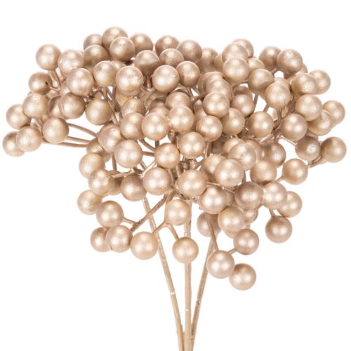 Ramo artificial de frutos silvestres, decoração cor champanhe, 28 cm, 3 peças
