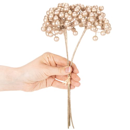 Ramo artificial de frutos silvestres, decoração cor champanhe, 28 cm, 3 peças | Floristik24.pt